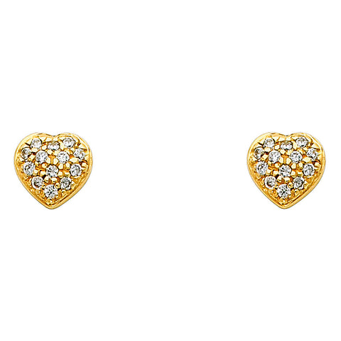 14K Yellow Gold CZ Heart Earrings