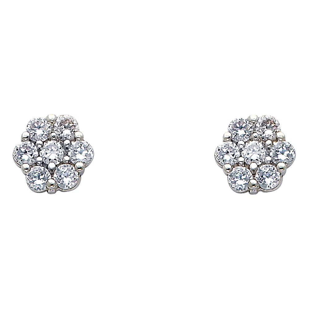 14K White Gold Flower CZ Earrings