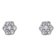 Load image into Gallery viewer, 14K White Gold Flower CZ Earrings