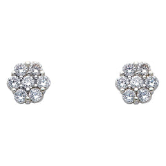 14K White Gold Flower CZ Earrings
