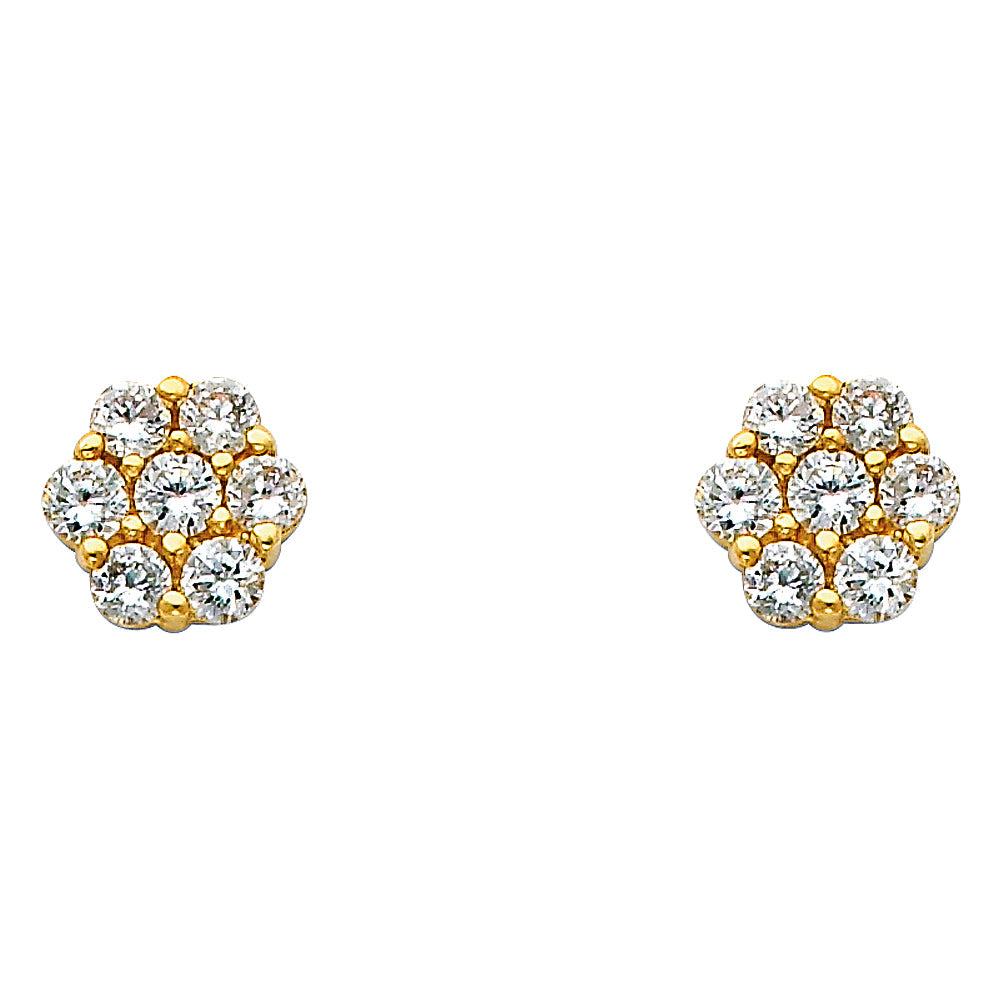 14K Yellow Gold Flower CZ Earrings