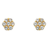 14K Yellow Gold Flower CZ Earrings