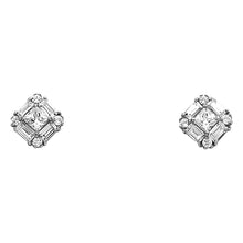 Load image into Gallery viewer, 14K White Gold Square CZ Earrings