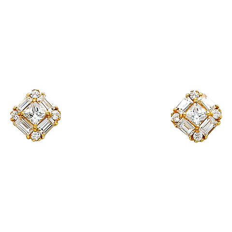 14K Yellow Gold Square CZ Earrings