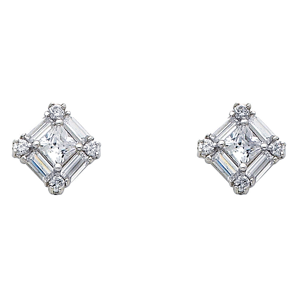 14K White Gold Diamond CZ Earrings