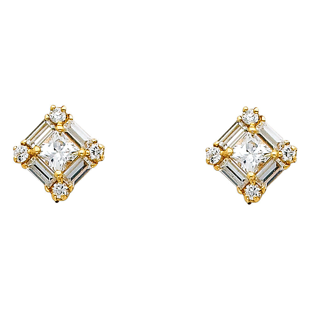 14K Yellow Gold Diamond CZ Earrings