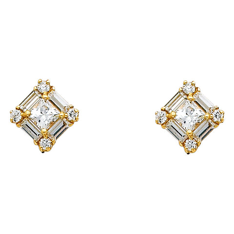 14K Yellow Gold Diamond CZ Earrings