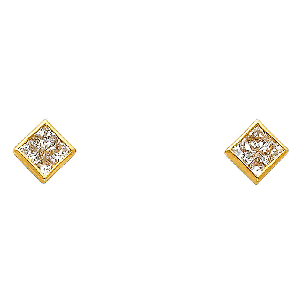 14K Yellow Gold 6mm Square CZ Earrings