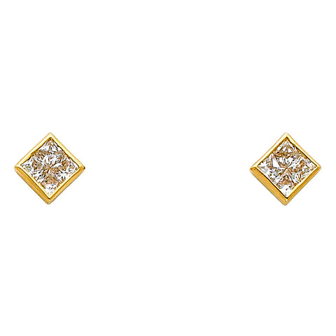 14K Yellow Gold 6mm Square CZ Earrings