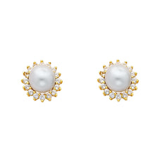 Load image into Gallery viewer, 14K Yellow Gold CZ Pearl Earrings