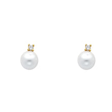 Load image into Gallery viewer, 14K Yellow Gold 7mm CZ Pearl Earrings