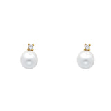 14K Yellow Gold 7mm CZ Pearl Earrings