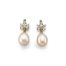 Load image into Gallery viewer, 14K Yellow Gold CZ Drop Pearl Earrings