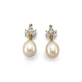 14K Yellow Gold CZ Drop Pearl Earrings