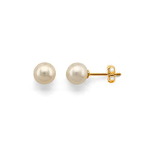 Load image into Gallery viewer, 14K Yellow Gold Round Pearl Earrings