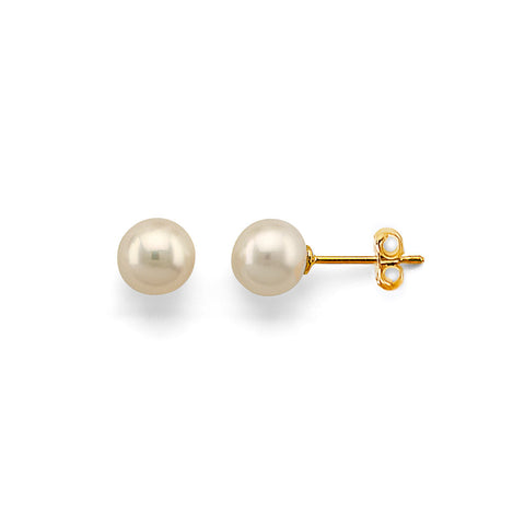 14K Yellow Gold Round Pearl Earrings