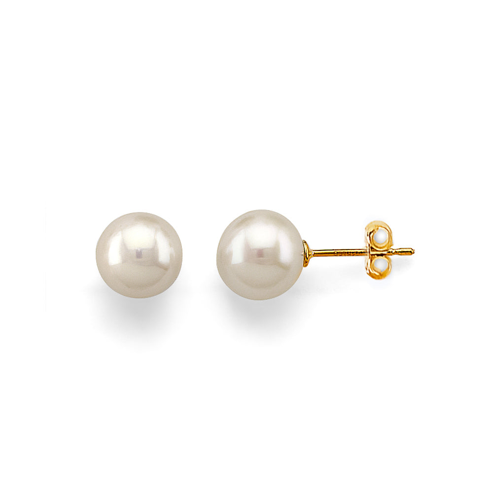 14K Yellow Gold 7mm Round Pearl Earrings