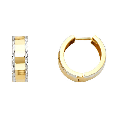 14K Two Tone Gold DC Polished Huggies Earrings