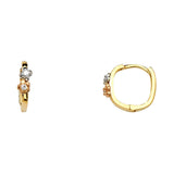 14K Tri Color Gold Flower CZ Huggies Earrings