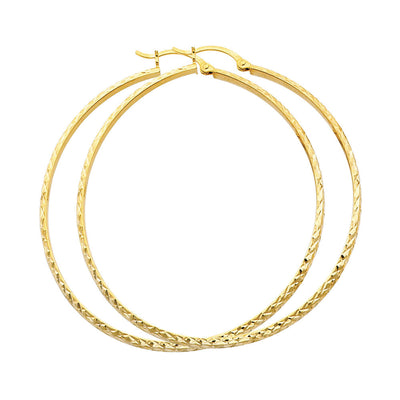 14K Yellow Gold Diamond Cut 2.8mm Hollow Round Tube Hoop Earrings