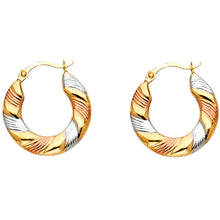 Load image into Gallery viewer, 14K Tri Color Gold Fancy Hollow Hoop Earrings