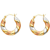 14K Tri Color Gold Fancy Hollow Hoop Earrings