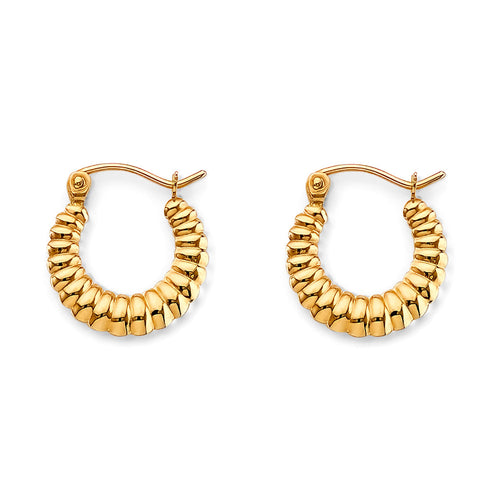 14K Yellow Gold 15mm Fancy Hollow Hoop Earrings