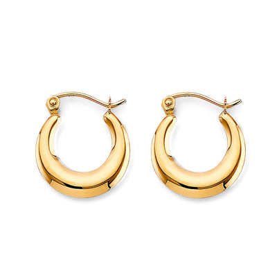 14K Yellow Gold Round Fancy Hollow Hoop Earrings