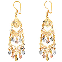 Load image into Gallery viewer, 14K Tri Color Gold 18mm DC Chandelier Hanging Earrings