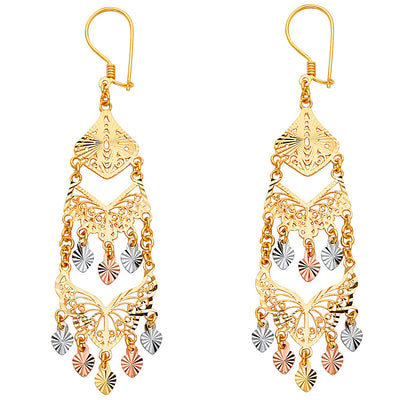 14K Tri Color Gold 18mm DC Chandelier Hanging Earrings