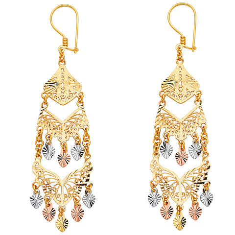 14K Tri Color Gold 18mm DC Chandelier Hanging Earrings