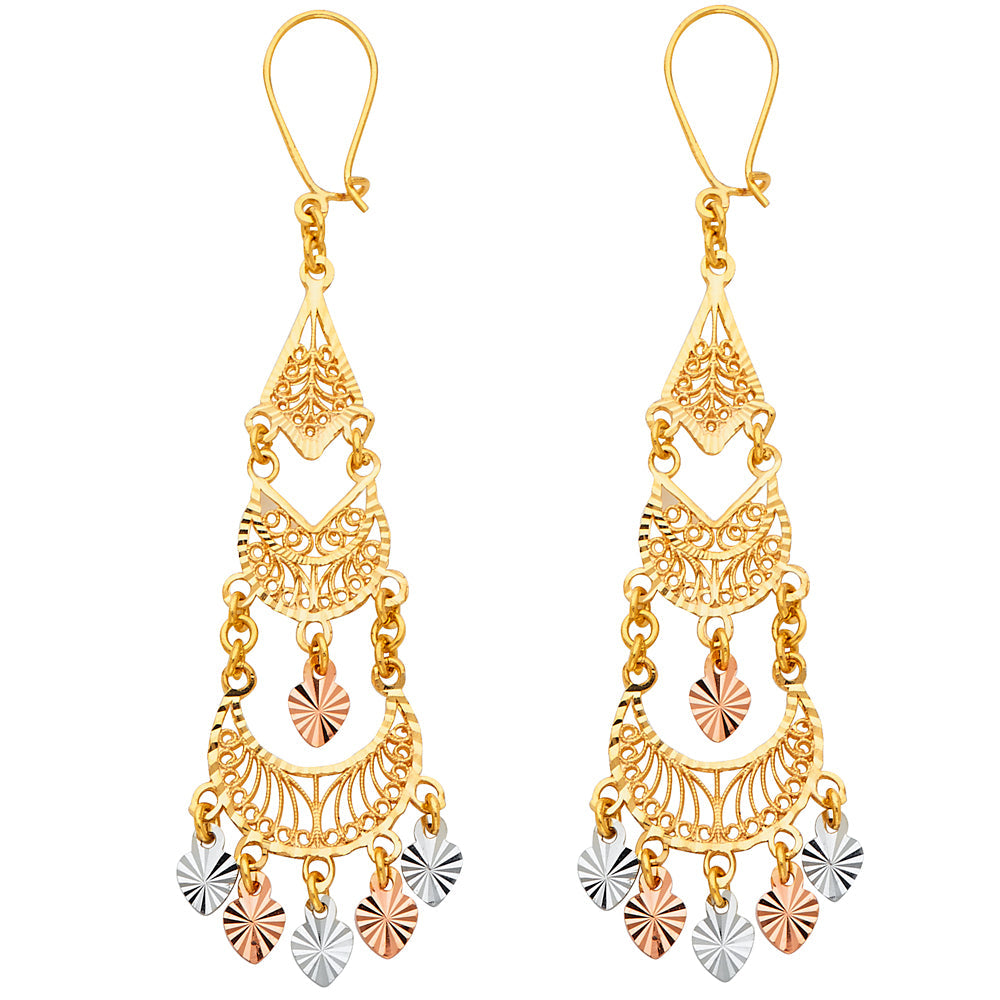 14K Tri Color Gold 15mm DC Chandelier Hanging Earrings