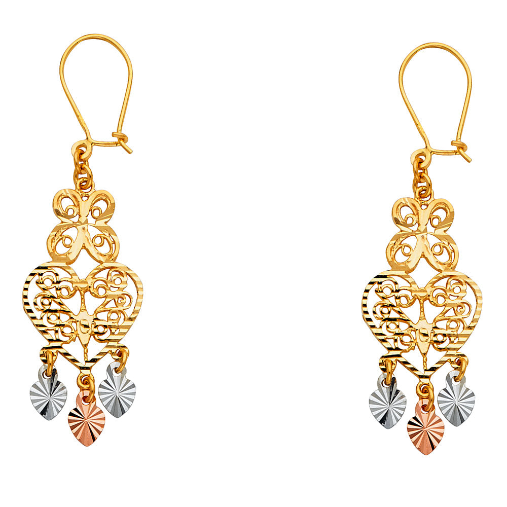 14K Tri Color Gold 12mm DC Chandelier Hanging Earrings