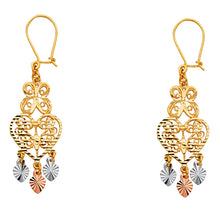 Load image into Gallery viewer, 14K Tri Color Gold 12mm DC Chandelier Hanging Earrings