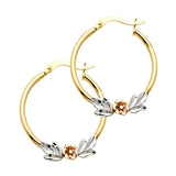 14K Tri Color Gold Flower Hoop Earrings