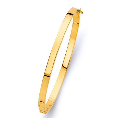 14K Yellow Gold 4mm Square Plain Hollow Oval Bangle