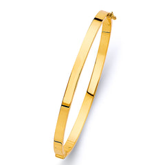 14K Yellow Gold 4mm Square Plain Hollow Oval Bangle