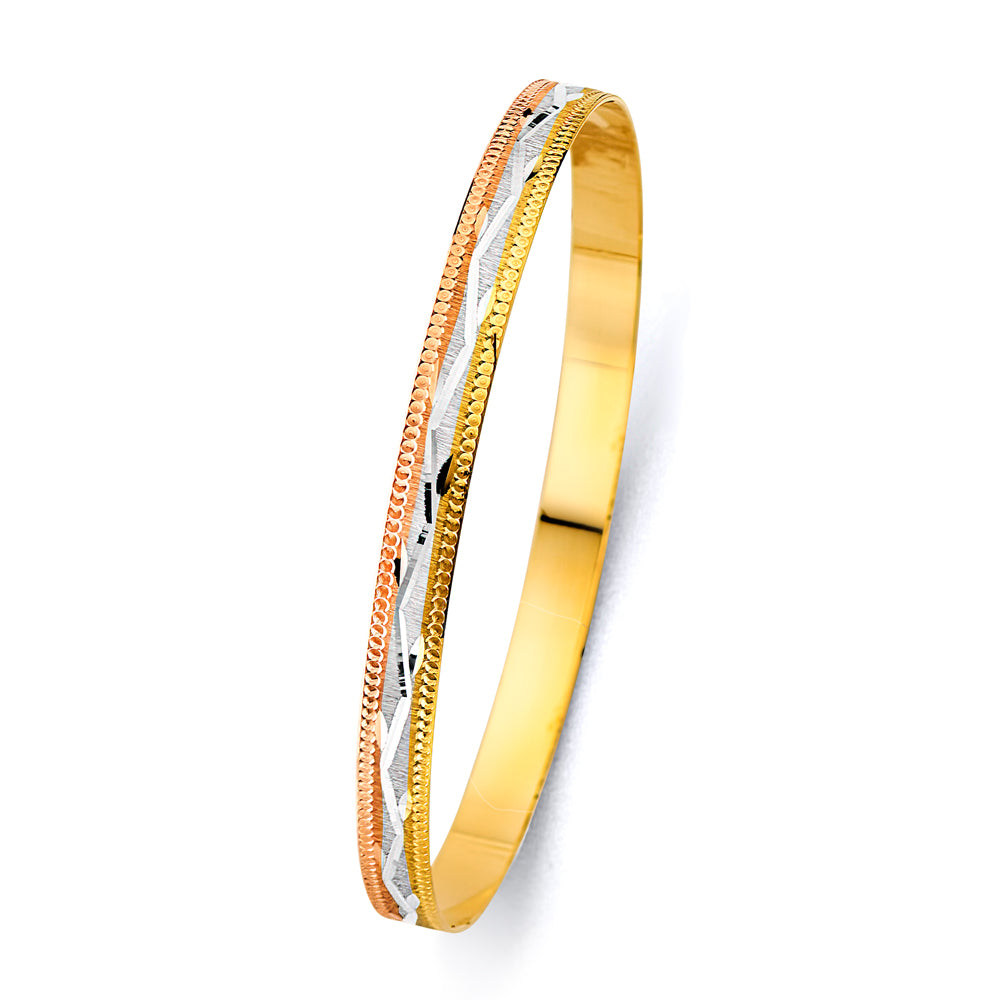 14K Tri Color Gold 6mm Solid Bangle