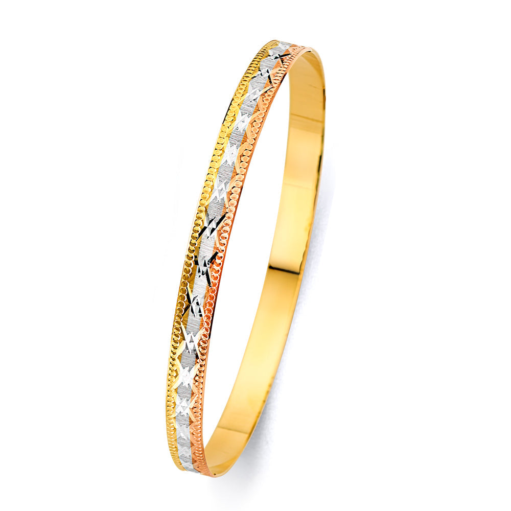 14K Tri Color Gold Solid 6mm Bangle