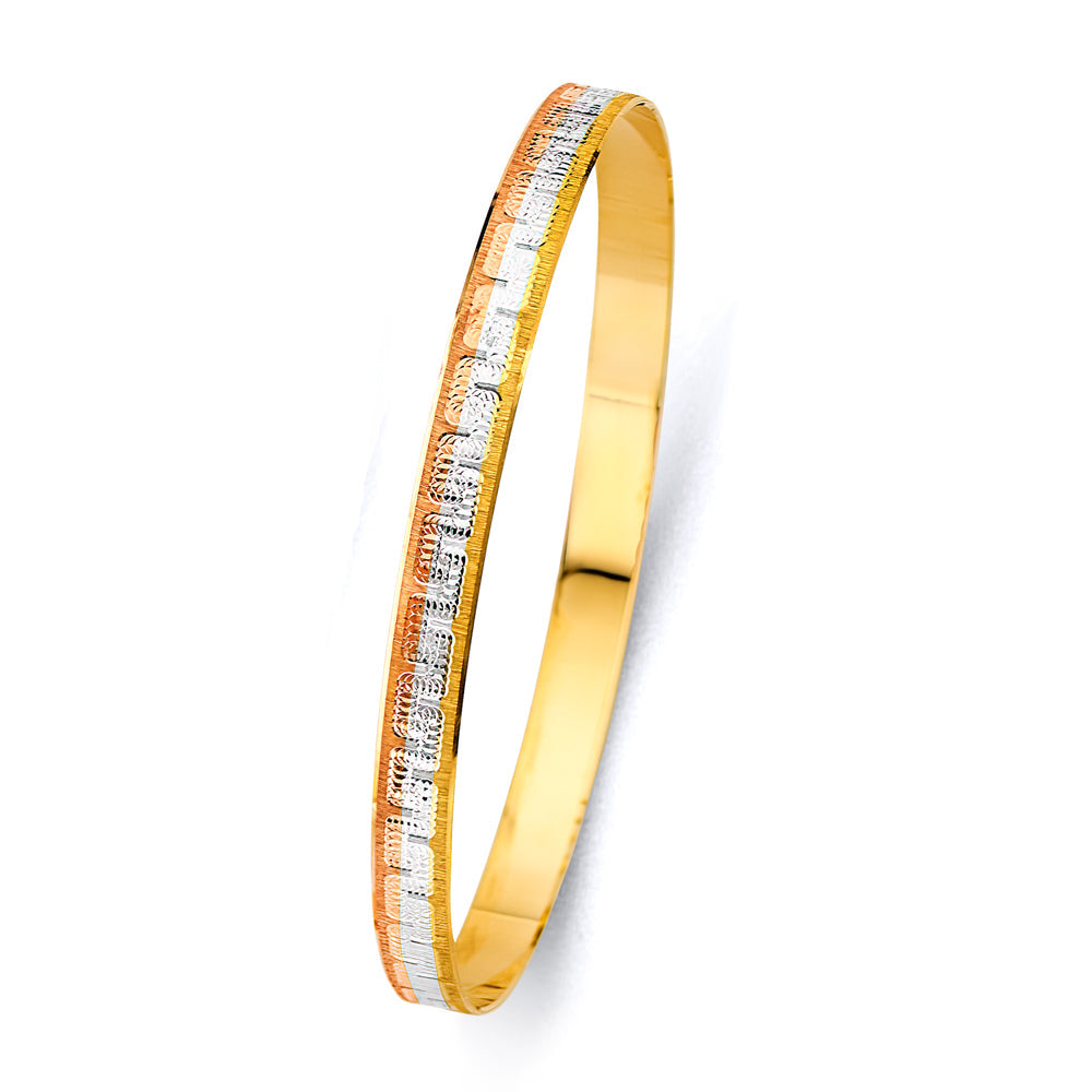 14K Tri Color Gold 6mm Round Solid Bangle