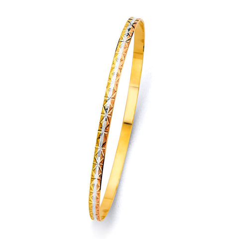 14K Tri Color Gold Round 3.5mm Solid Bangle