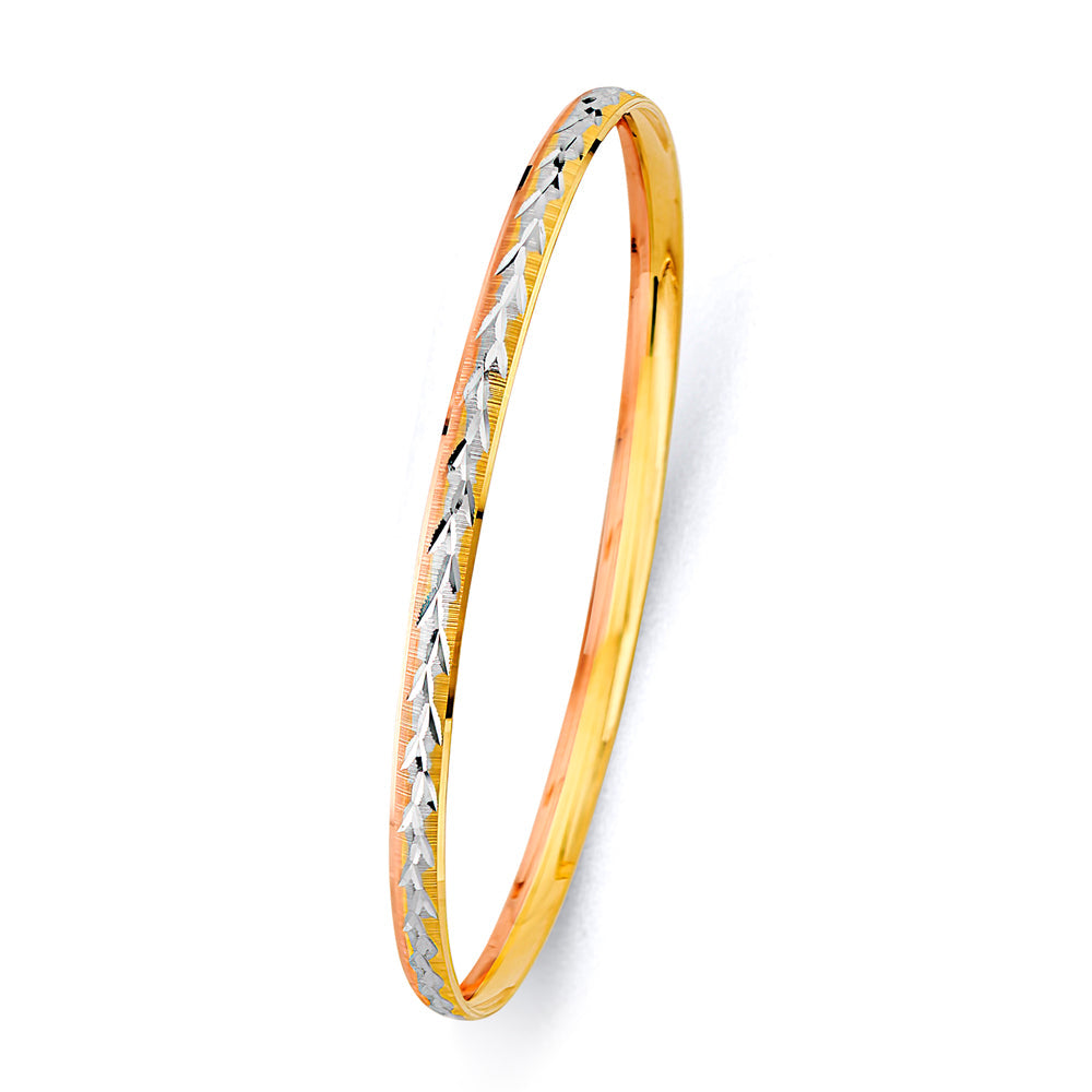 14K Tri Color Gold Concave Half Dome 3.7mm Solid Bangle