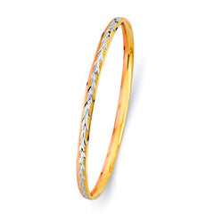 14K Tri Color Gold Concave Half Dome 3.7mm Solid Bangle