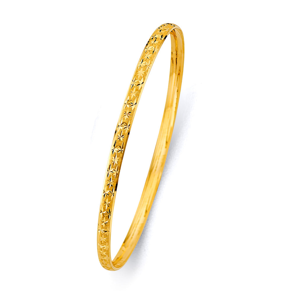 14K Yellow Gold 3.7mm Concave Half Dome Solid Bangle