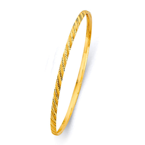 14K Yellow Gold 3mm Concave Half Dome Solid Bangle