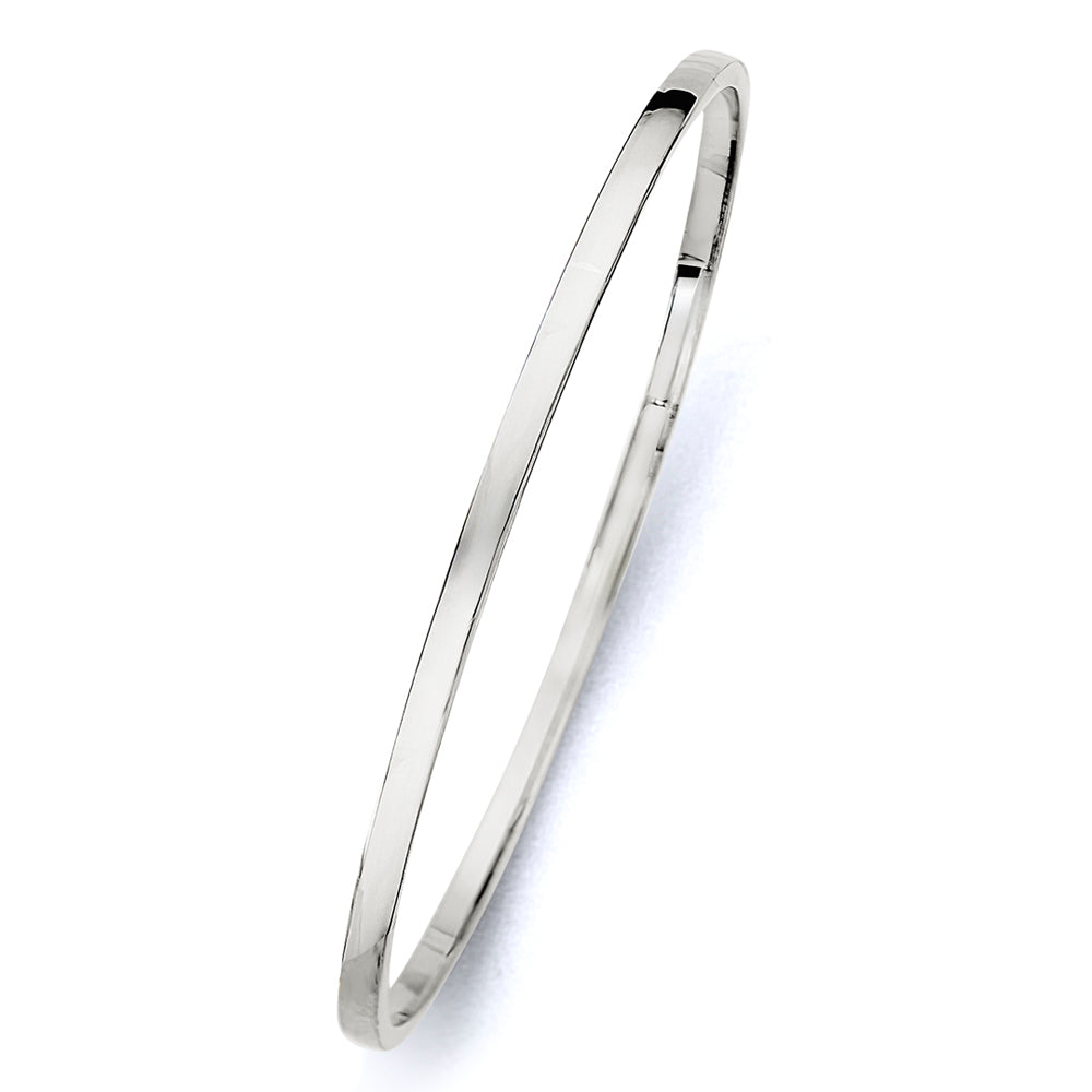 14K White Gold 3mm Square Hollow Bangle