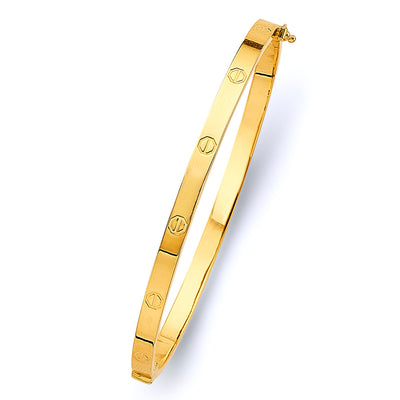14K Yellow Gold 4mm Square Hollow Oval Bangle With Screw