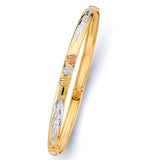 14K Tri Color Gold 5mm Flexible Bangle With Heart