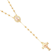 Load image into Gallery viewer, 14K Tri Color Gold 3mm Moon Cut Ball CZ Rosary Necklace