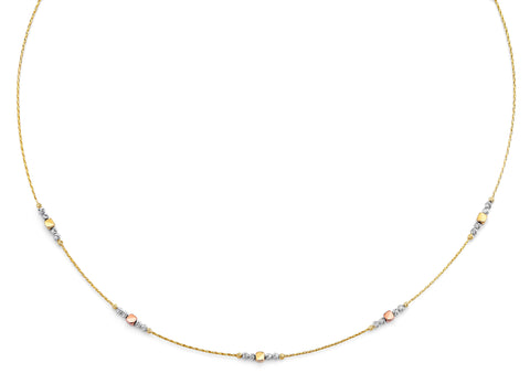 14K Tri Color Gold String Necklace With Square And Round Ball